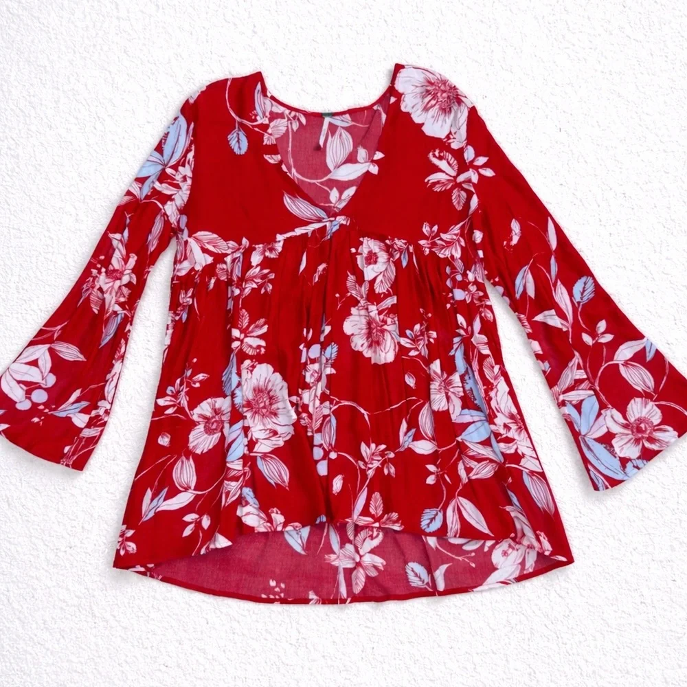 Free People‎ Bella Floral Print Tunic in red size small